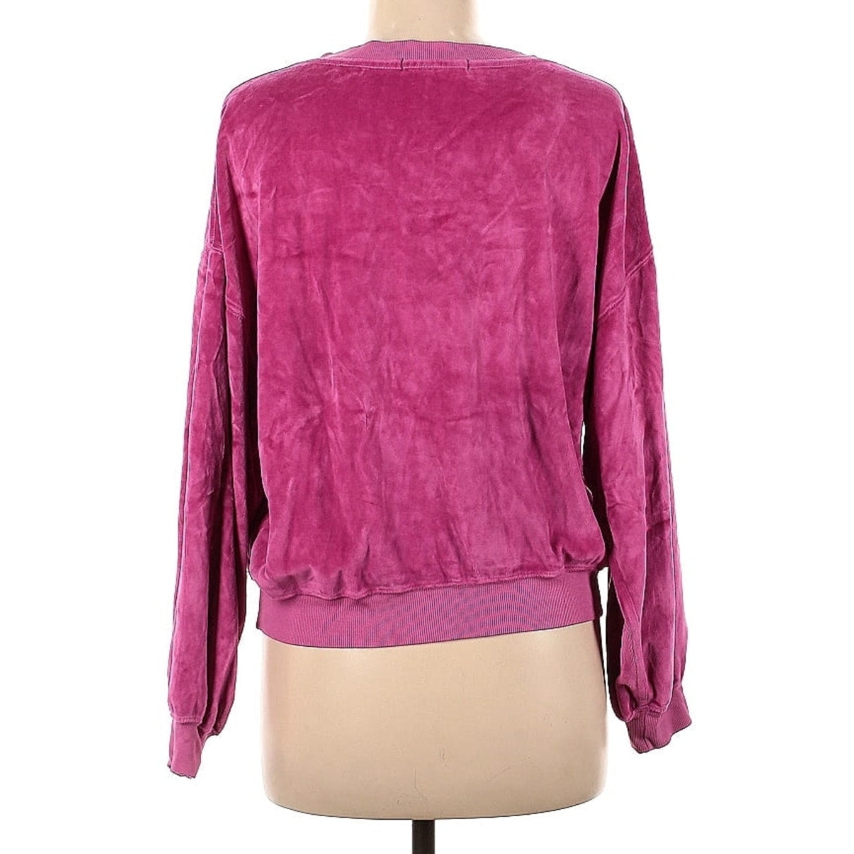 AMO for Anthropologie Pink Velour V-Neck Pullover Sweatshirt Women’s Size M