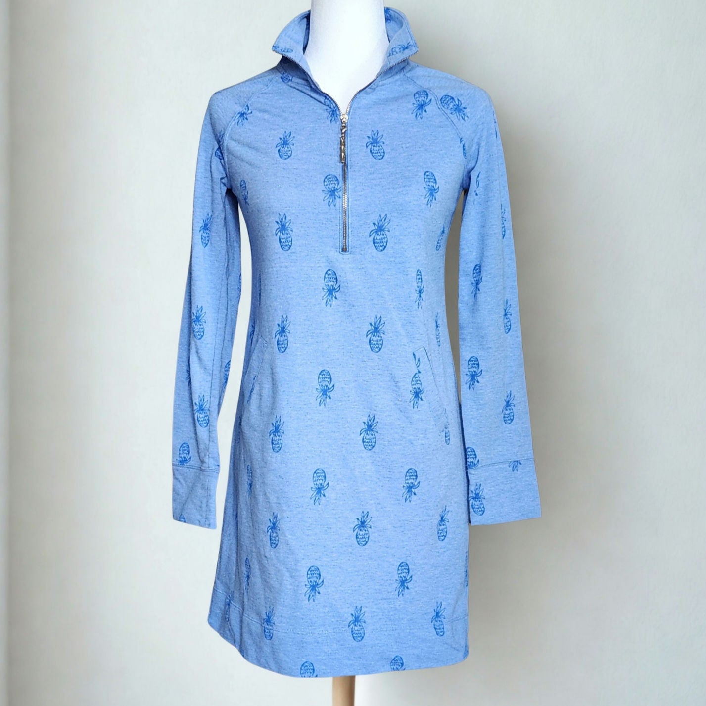 Lilly Pulitzer Skipper Popover Dress – Bennet Blue Pineapple Burnout – Women's Size XS