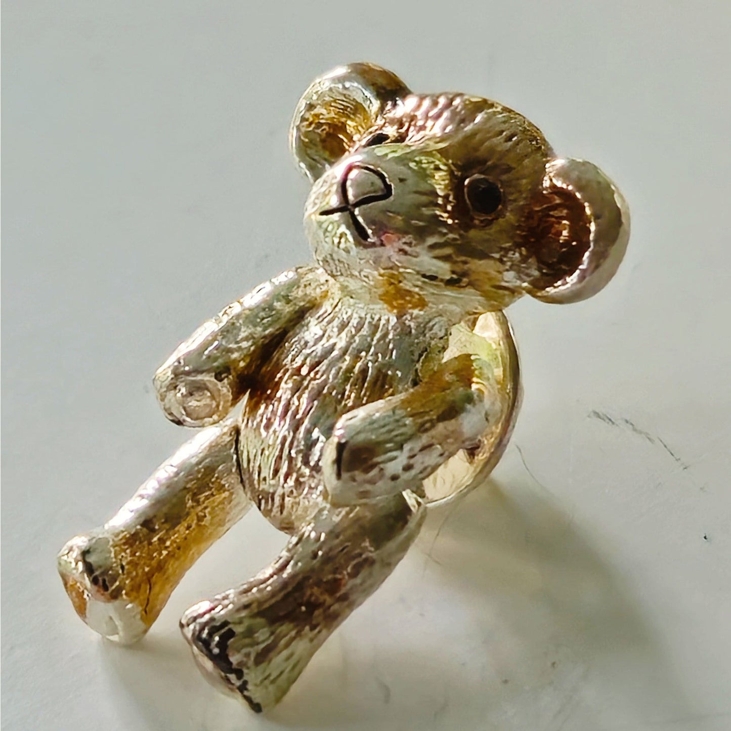 Vintage Teddy Bear Lapel Pin | 1980s/90s Metallic Gold Tone Articulated