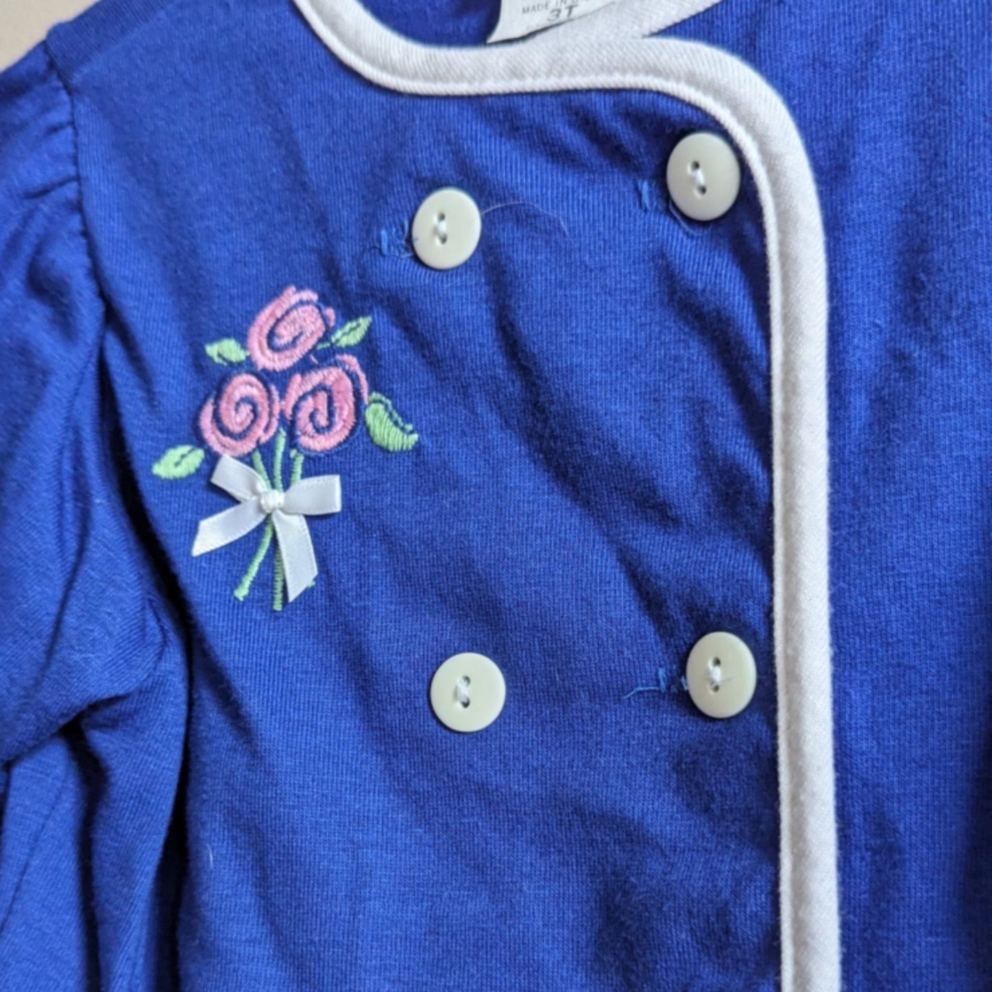 Vintage Carter's Toddler Girls Blue Rose Bouquet Cardigan – White Trim Buttons – Size 3T – 1980s Classic - Made in USA