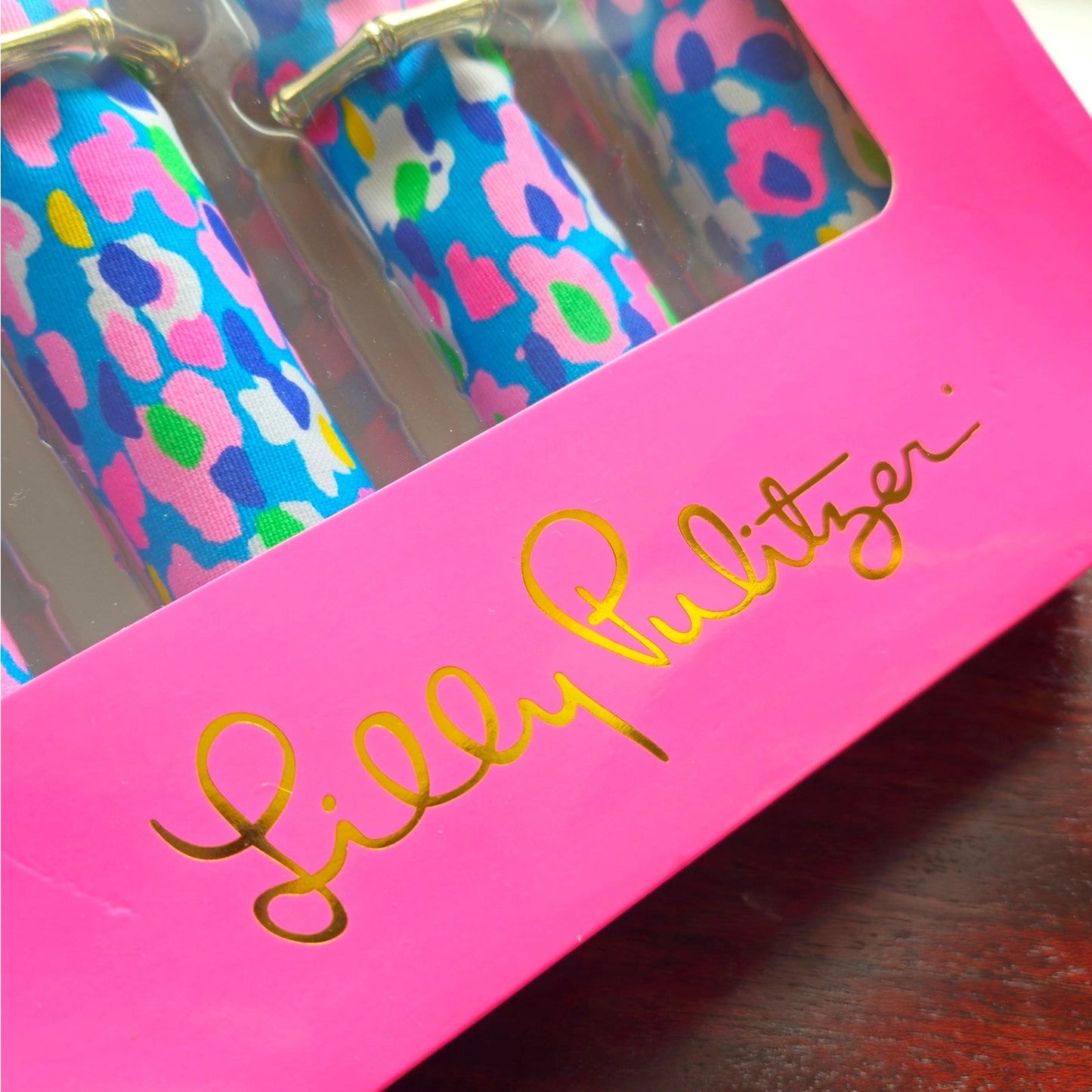 Lilly Pulitzer Hottie Dottie Blue & Pink Napkins & Bamboo Rings | Set of 4