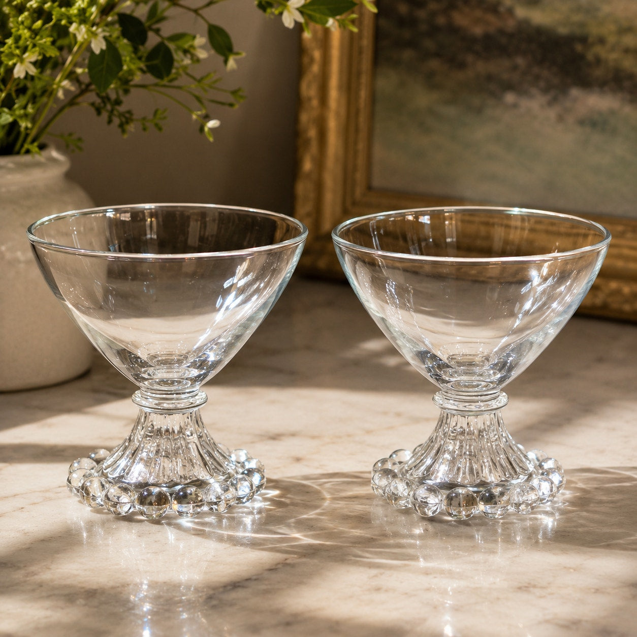 Pair of Mid-Century Anchor Hocking Berwick Boopie Coupe Glasses