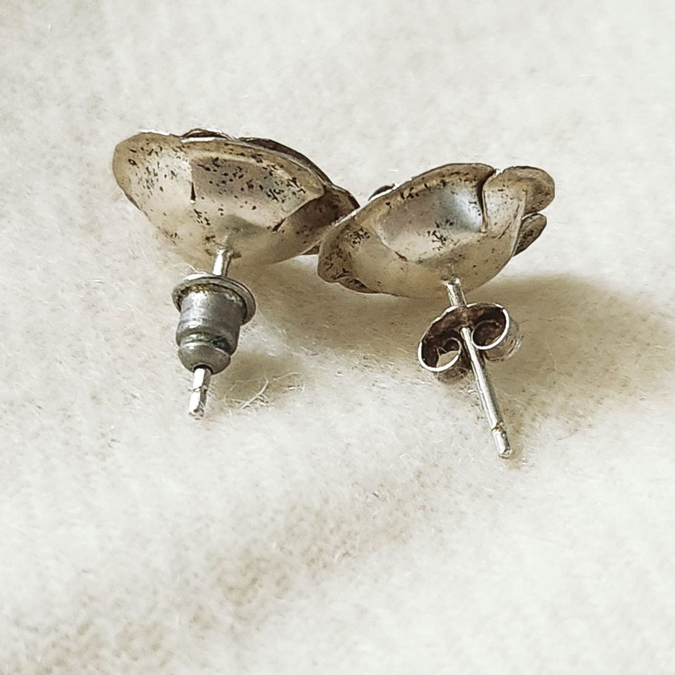 Mid-Century Sterling Silver Rose Stud Earrings – Petite Floral Posts, Tested Sterling
