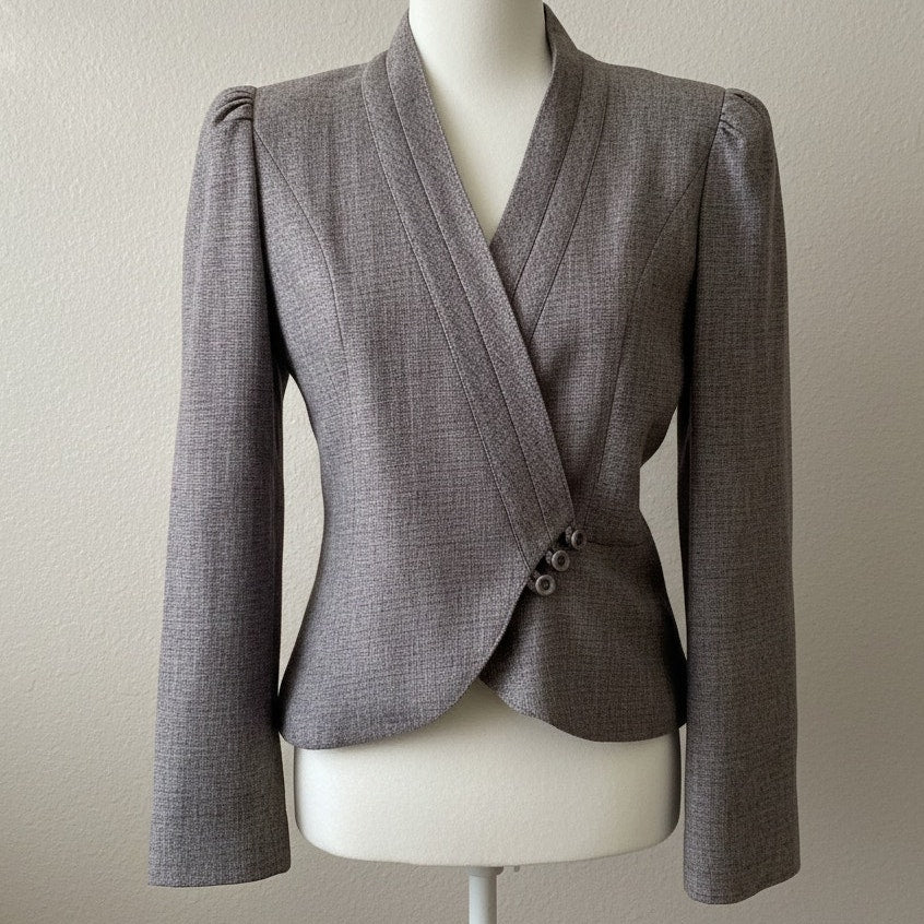 Vintage 1980s Peabody House Wool-Blend Blazer | Shawl Collar Wrap | Women's Size 7/8 S/M