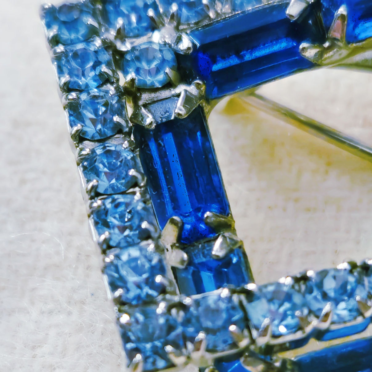 Vintage Art Deco Square Blue Rhinestone Brooch | Mid Century Statement Pin