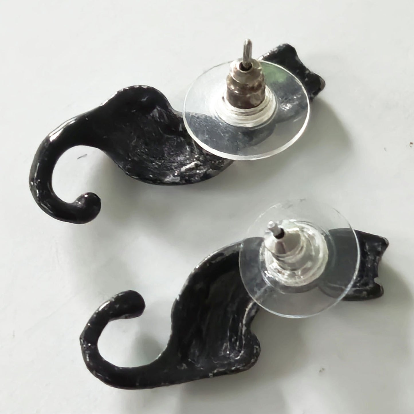 Vintage 1990s Black Cat Stud Earrings with Rhinestone Collar | Costume Halloween