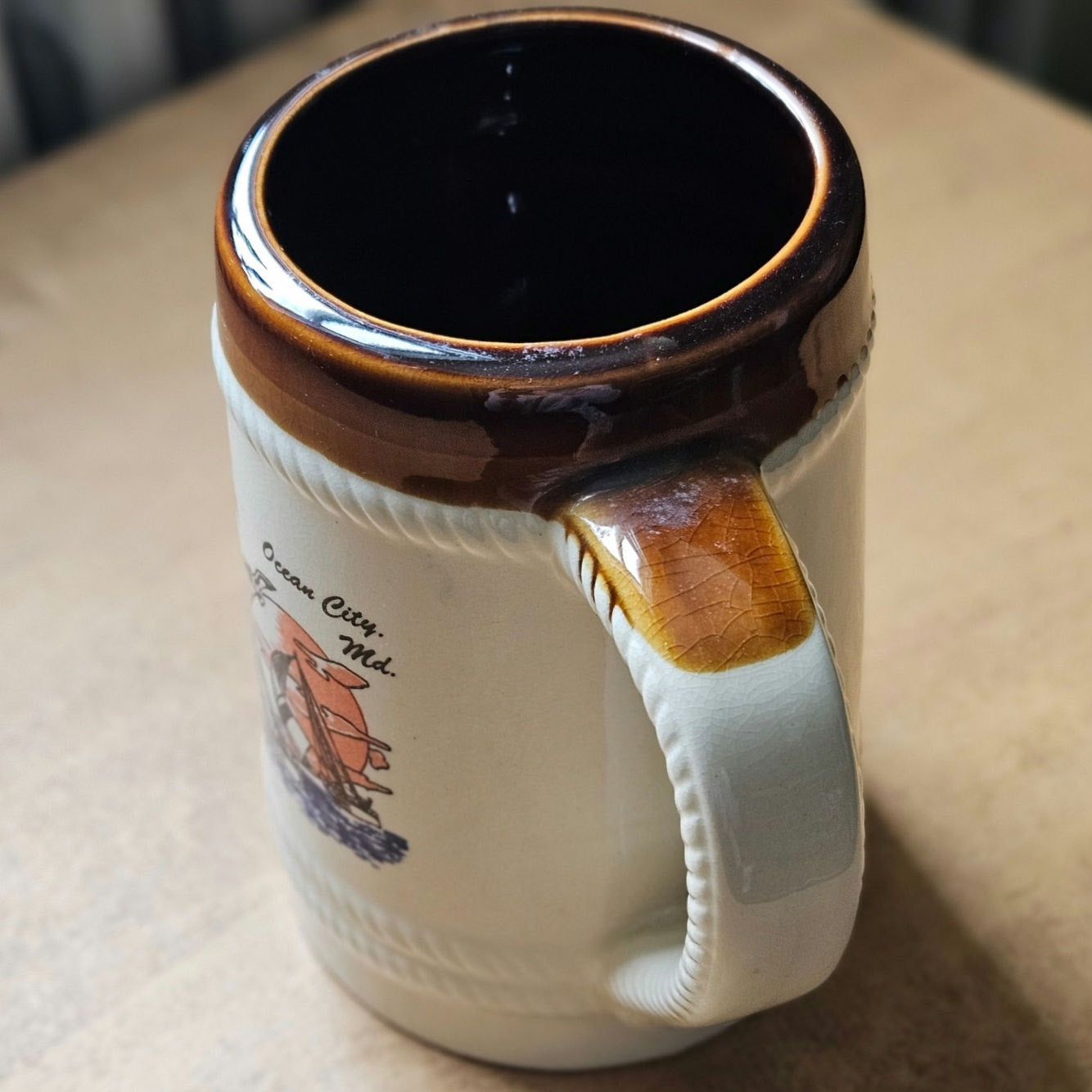 Vintage Ocean City, Maryland Mug Set – Nautical Sailboat & Lighthouse – 1980s Maryland Souvenir Coffee Cups – Coastal Barware Pair