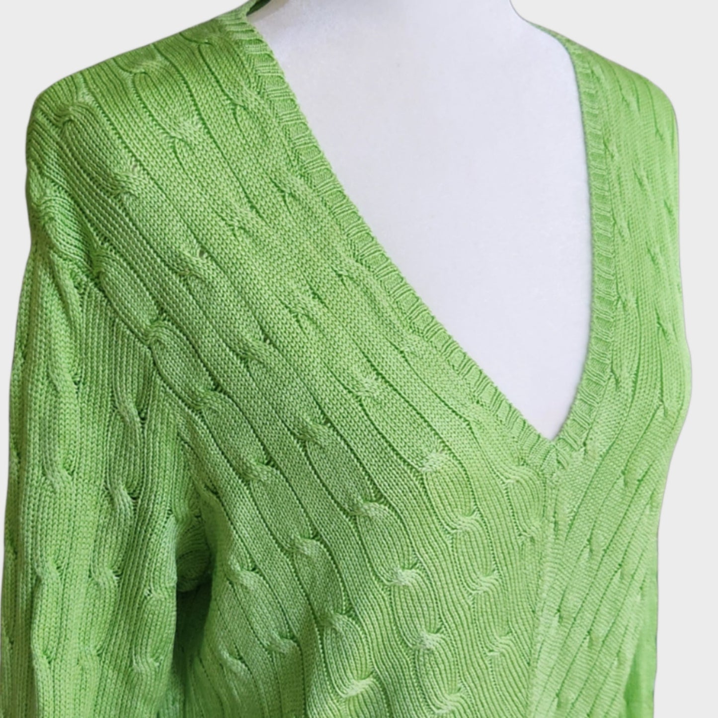 100% Silk Cable Knit V-Neck Sweater | Women's L | Slim Fit