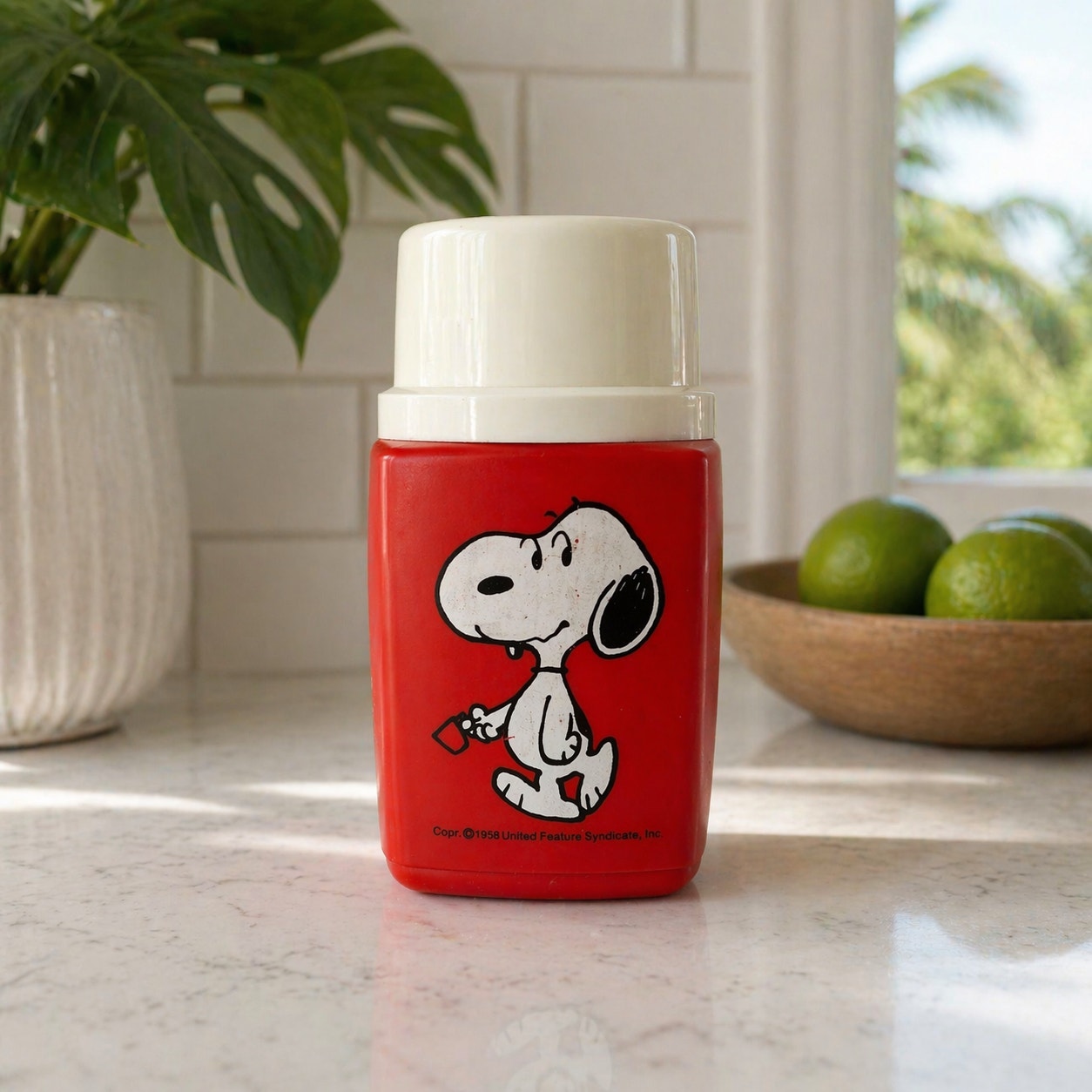 Vintage Snoopy King-Seeley Thermos | Red Plastic 8 oz | Mid Century 1950s Peanuts