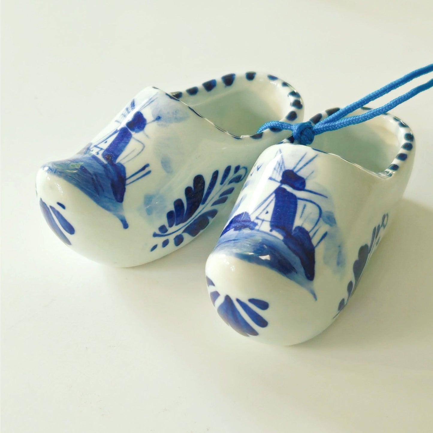 Vintage Mid Century Delft Blue Ceramic Dutch Clog Ornaments Set | Set of 3