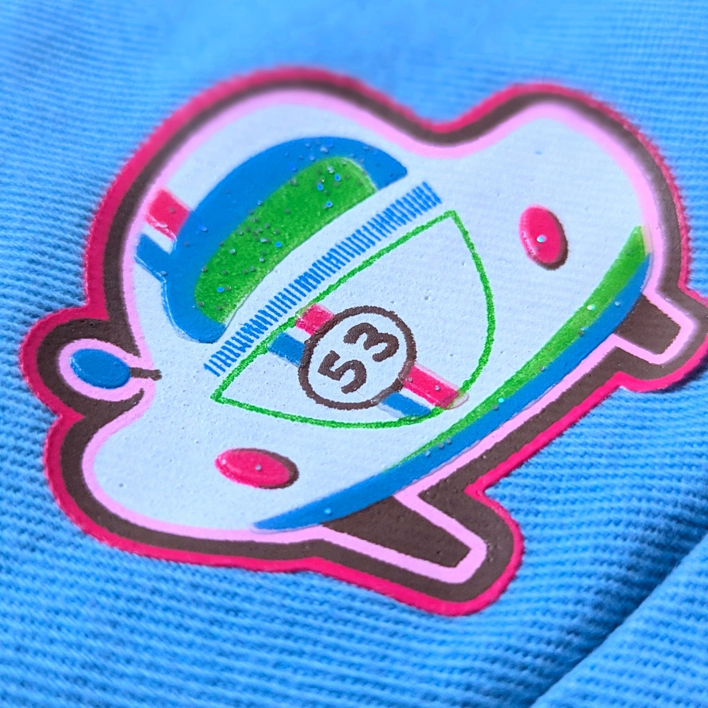 Vintage 2005 Disney Herbie Fully Loaded Pants | Girls 7/8 | Blue Cuffed Love Bug Flower Power Scarf Belt