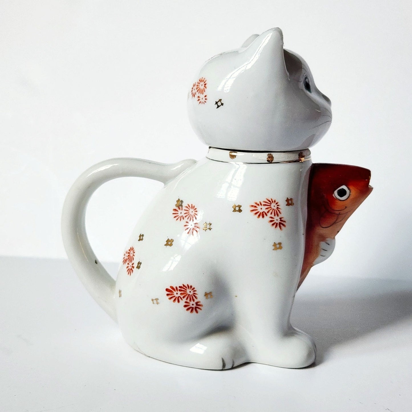 Vintage Cat & Koi Porcelain Teapot