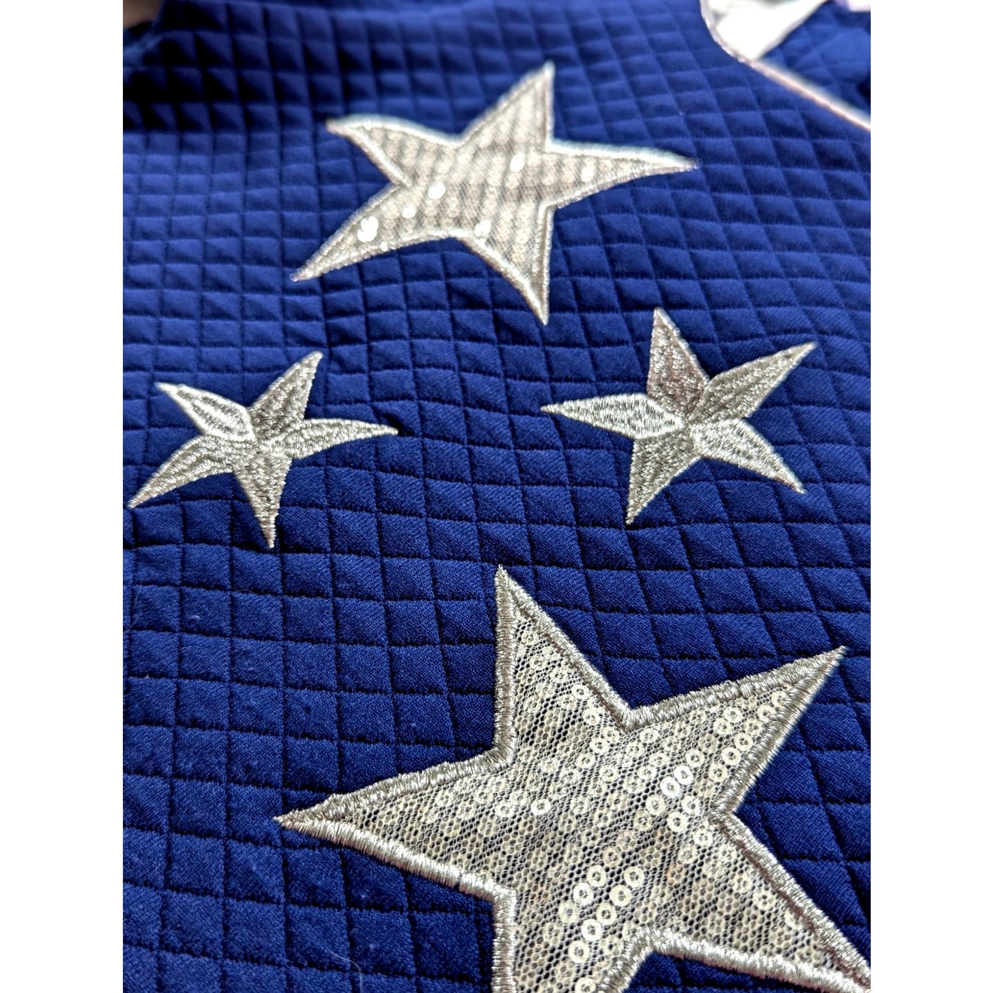 ✨ Nannette Kids Blue Quilted Dress Sparkly Silver Stars Drop Waist | Girls Size 6