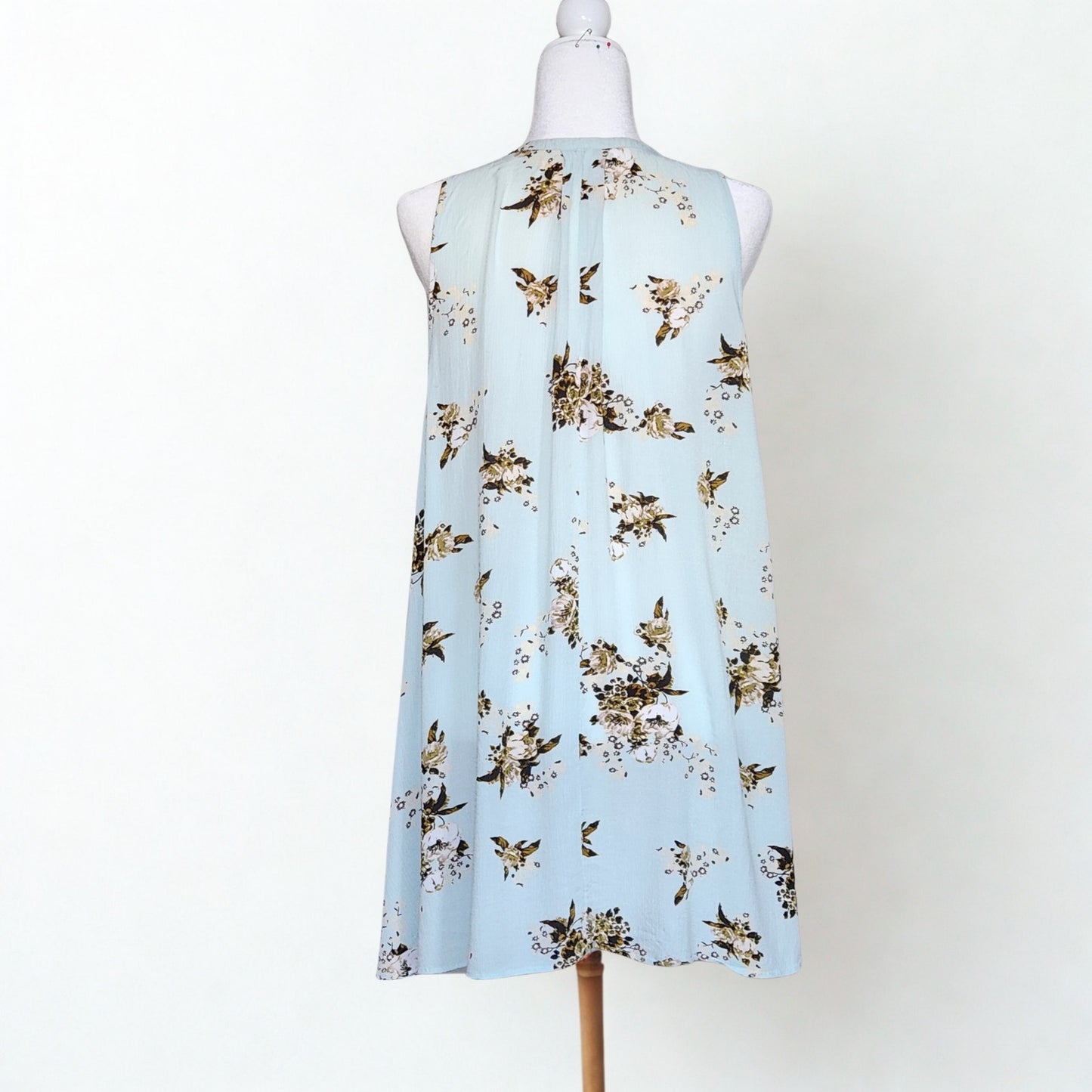 Free People Faded Floral Tunic Dress Women’s Small Mint Brown Sleeveless Swing Crinkle Boho