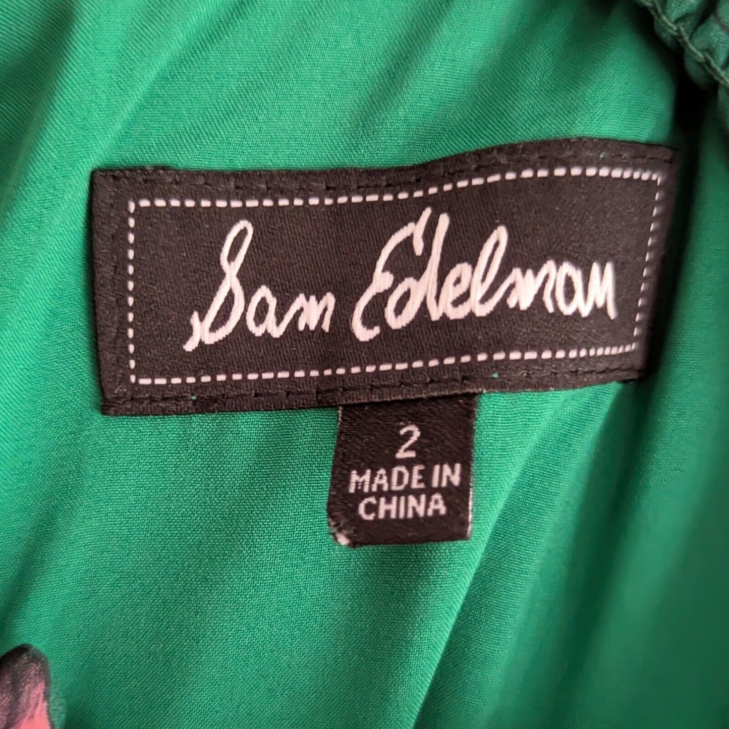 Sam Edelman Green Pink Floral High Neck Ruffle Dress Women's Size 2 Wedding Guest Party Travel