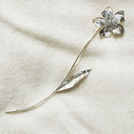 Vintage Italian .800 Silver Periwinkle Stem | Mid-Century Naturalistic Botanical