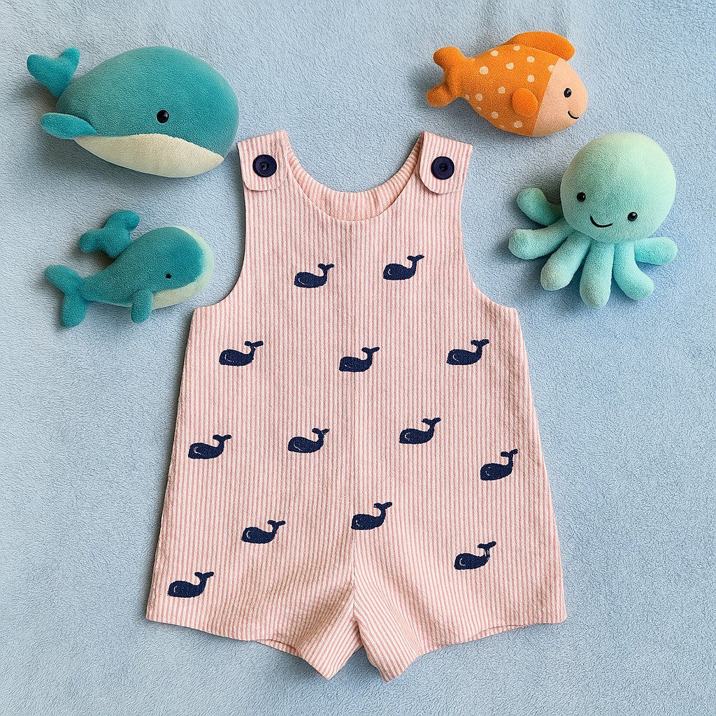 Vintage Just Ducky Reversible Baby Boy Romper Nautical Seersucker | Size 24 Months