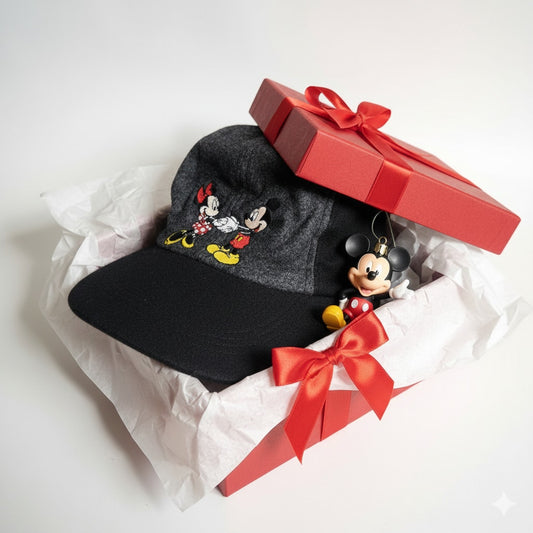 Disney Vintage 1990 Mickey & Minnie Mouse Gray & Black Wool Cap Stretch Fit OS