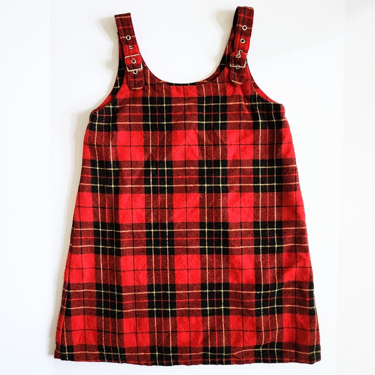 Vintage Talbots Kids Red Plaid Wool Jumper Dress Size 12 | 1990s Girls Wool Blend Shift Dress with Adjustable Straps | Preppy Holiday Outfit