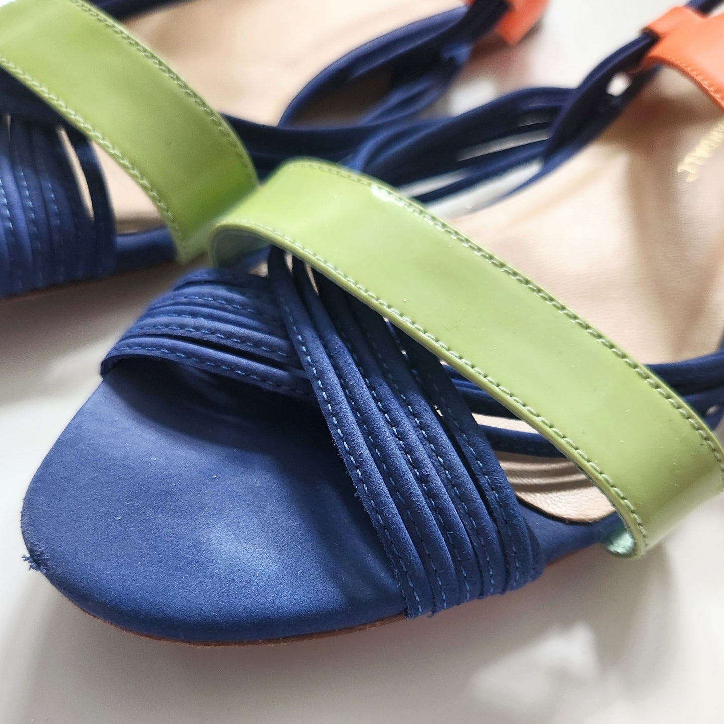 Loeffler Randall Women’s Strappy Flat Sandals Blue Orange Mint Green Suede Size 8