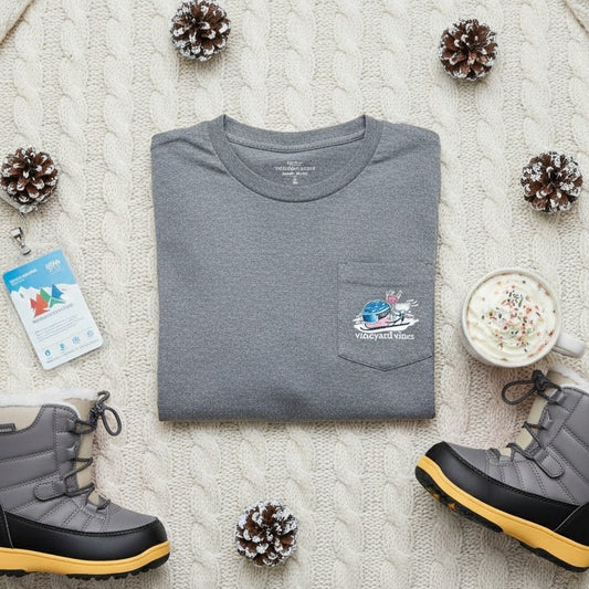 Vineyard Vines Unisex Kids Ski Whale Pocket Tee - Gray Long Sleeve - Size Large