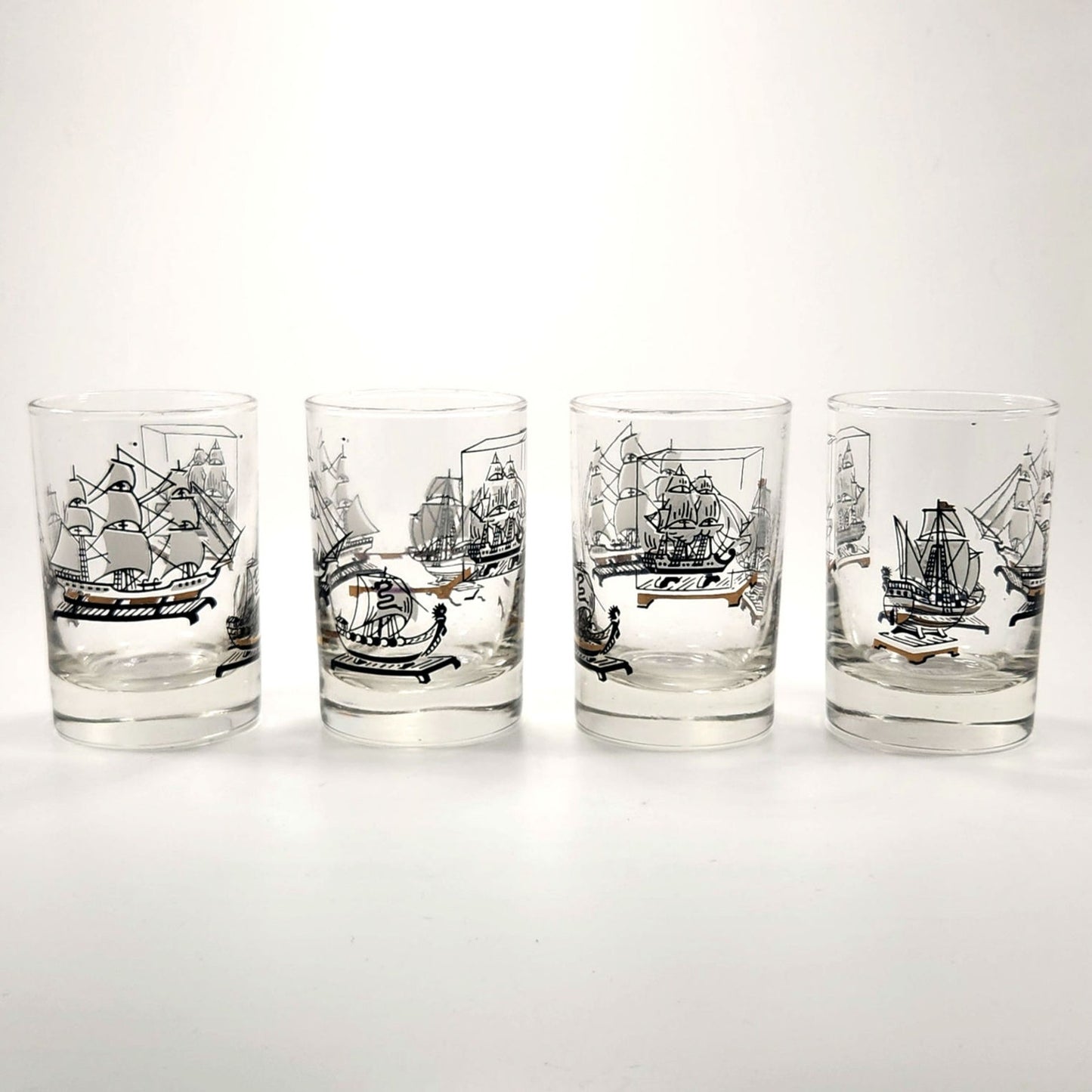 Set of 4 Vintage Mid-Century “Old Ships” Tumbler Cocktail Glasses
