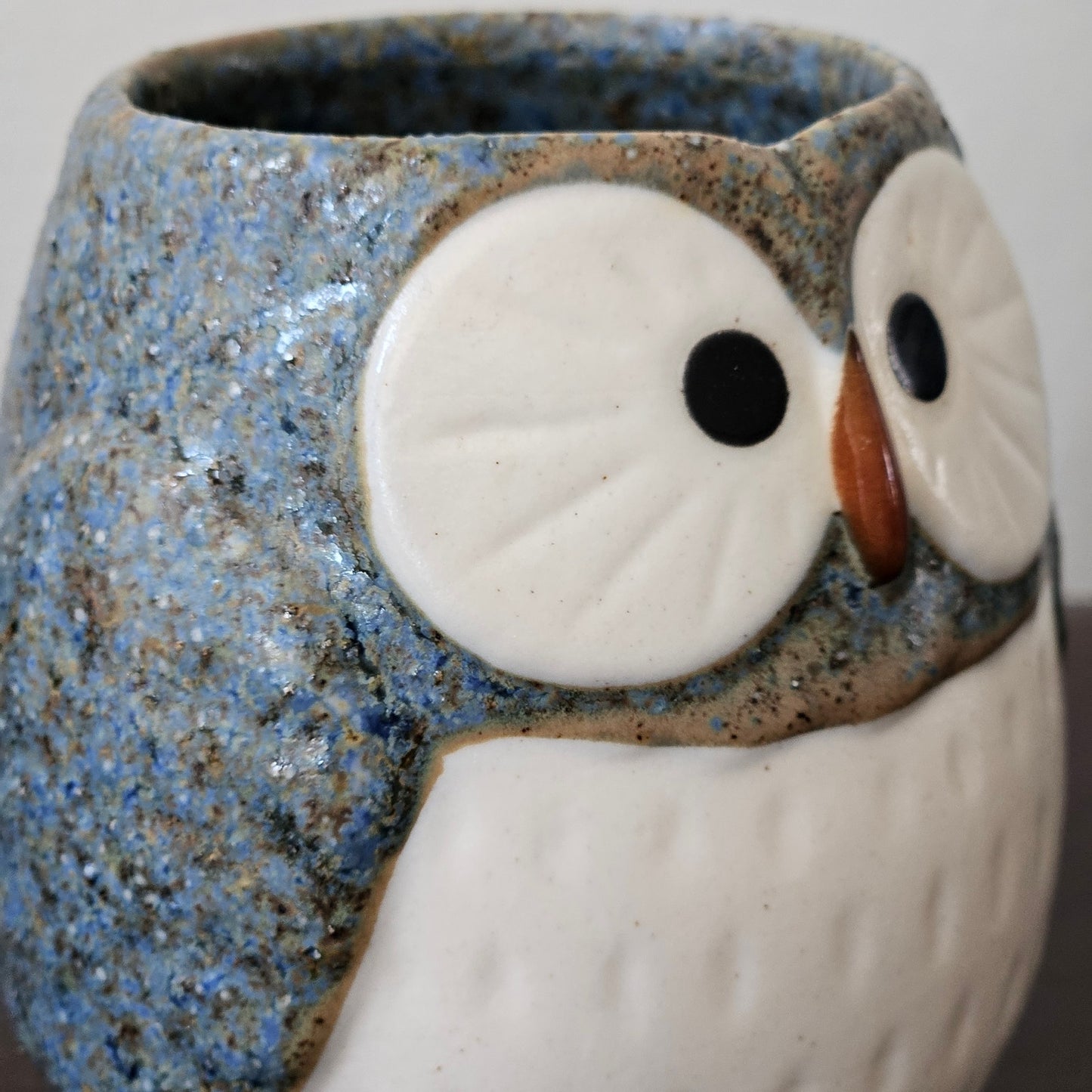Vintage Owl Teapot Set with 2 Cups – 1970s Japanese Stoneware – Speckled Blue – Otagiri Style