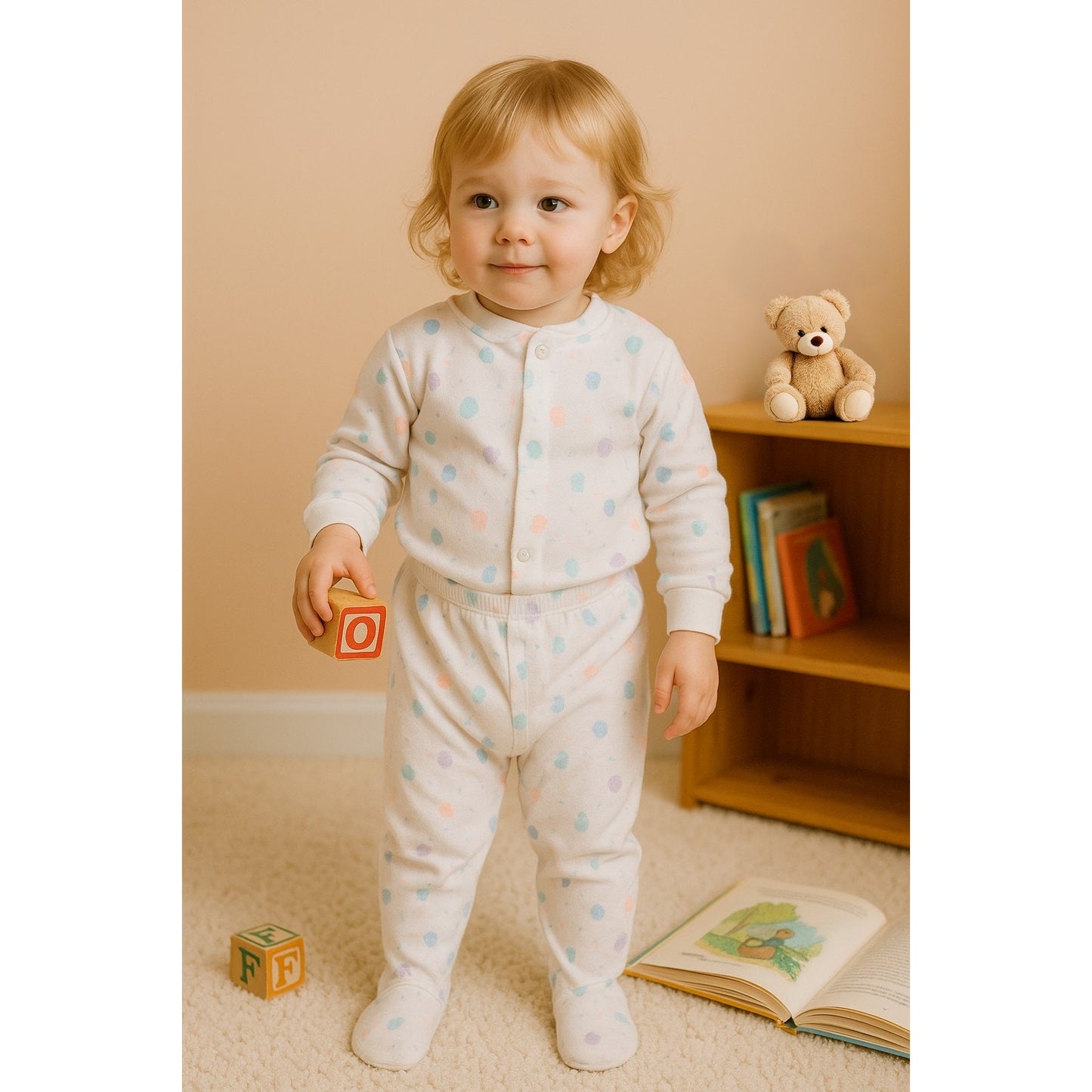 Vintage Carter's 1980s Toddler Pajamas – Long Sleeve Footies with Pastel Ice Cream Cones, Size 2T, Snap-Together 2-Piece Set, Made in USA