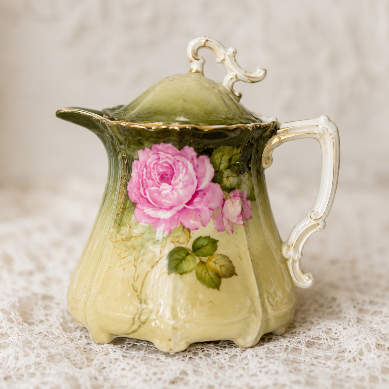 Antique Bavarian Hand Painted Rose Creamer with Lid