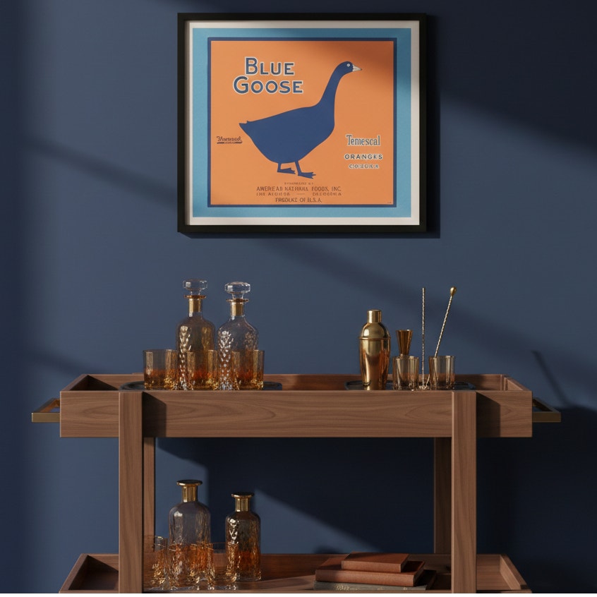 Blue Goose Temescal Oranges Print – Vintage California Citrus Crate Label 14x11
