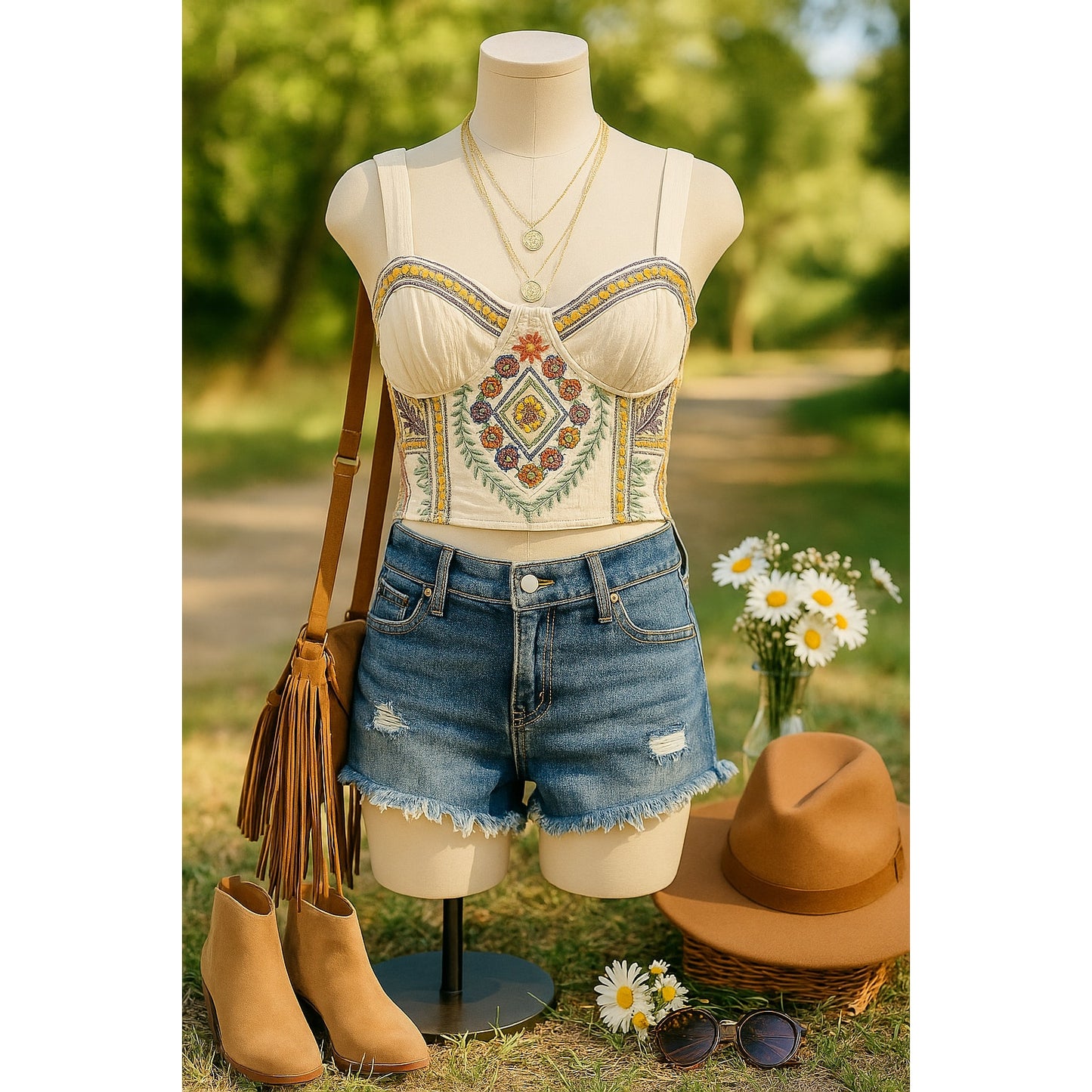 Free People Datura Corset Sleeveless Crop Top Boho Metallic Embroidery Size S