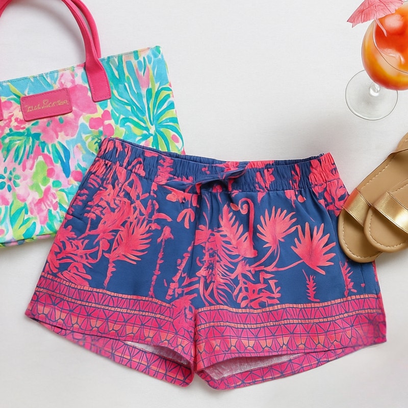 Lilly Pulitzer Katia Shorts | Indigo Night Caw Tropical Print | Women's Size Small