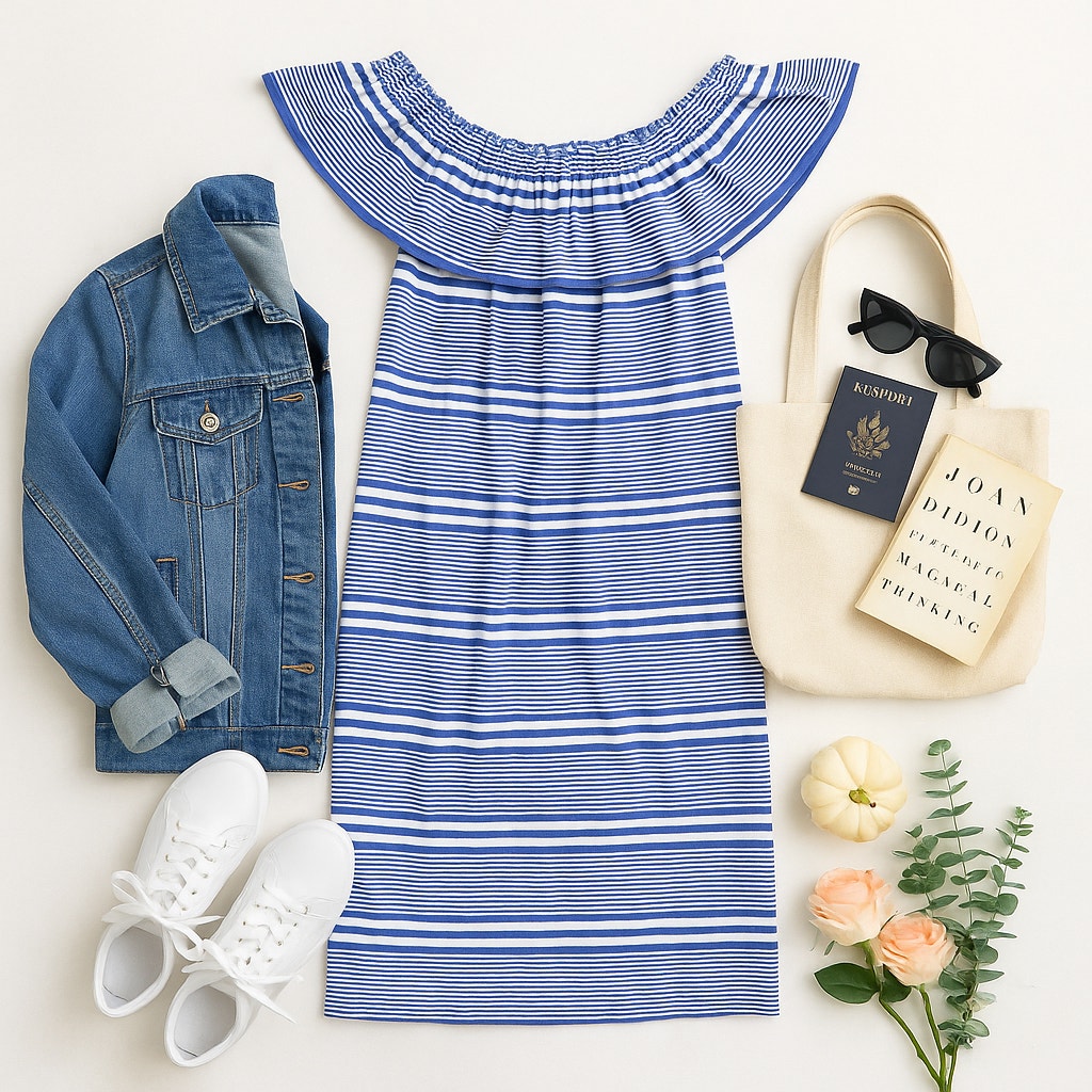 Vineyard Vines Blue White Striped Off Shoulder Ruffle Dress Women's Size XS