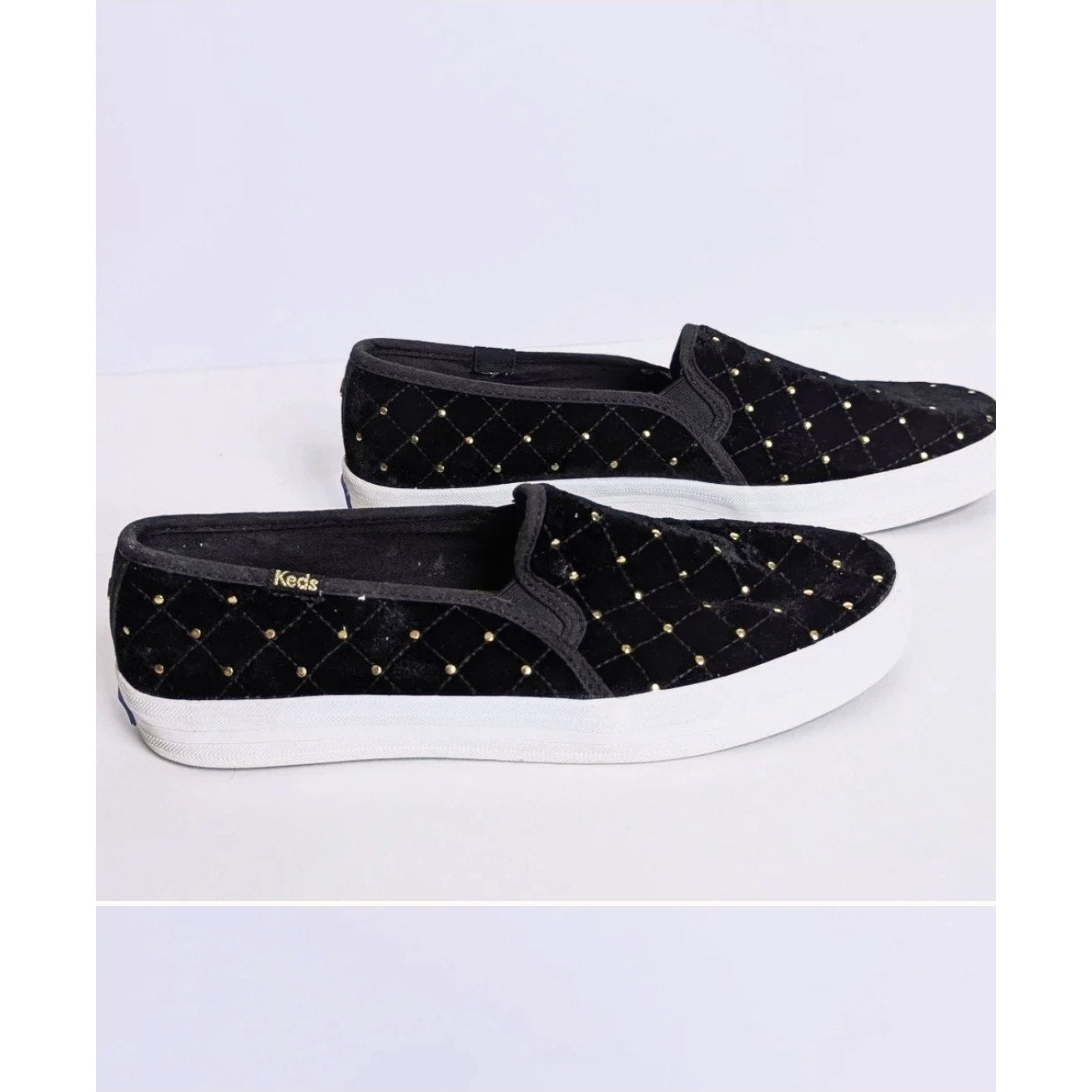 Keds x Kate Spade Double Decker Quilted Velvet Slip-On Black Sneakers Women's Size 8.5