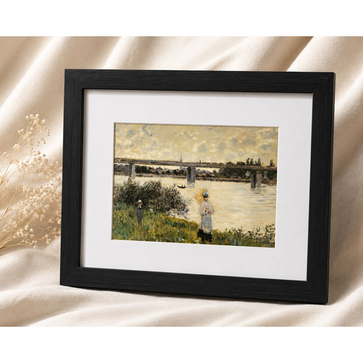 The Promenade with the Railroad Bridge, Argenteuil by Monet | Seine Framed Print
