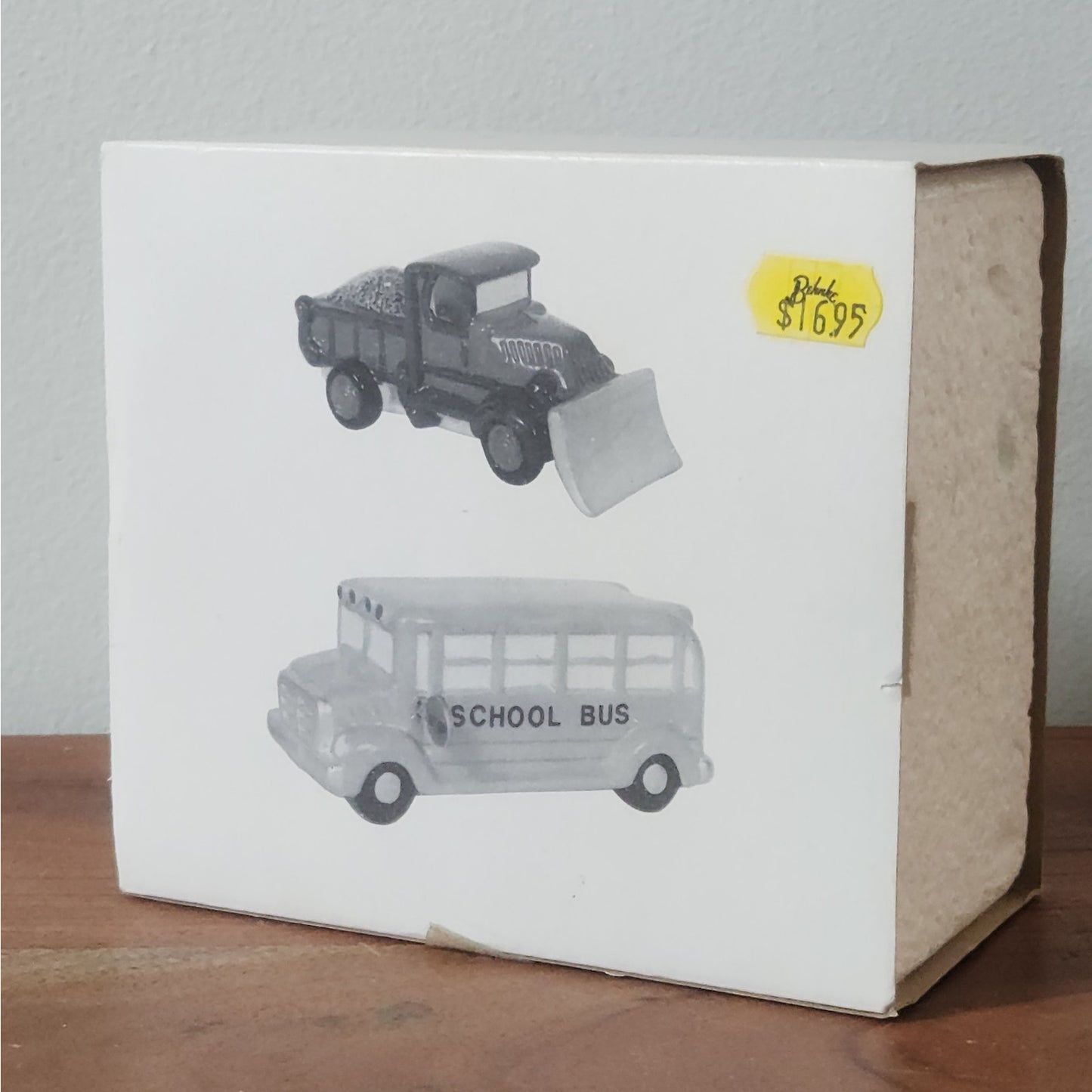 Vintage Department 56 Classic Sedan & Snow Plow — 1990s Snow Village Ceramic Vehicle Set