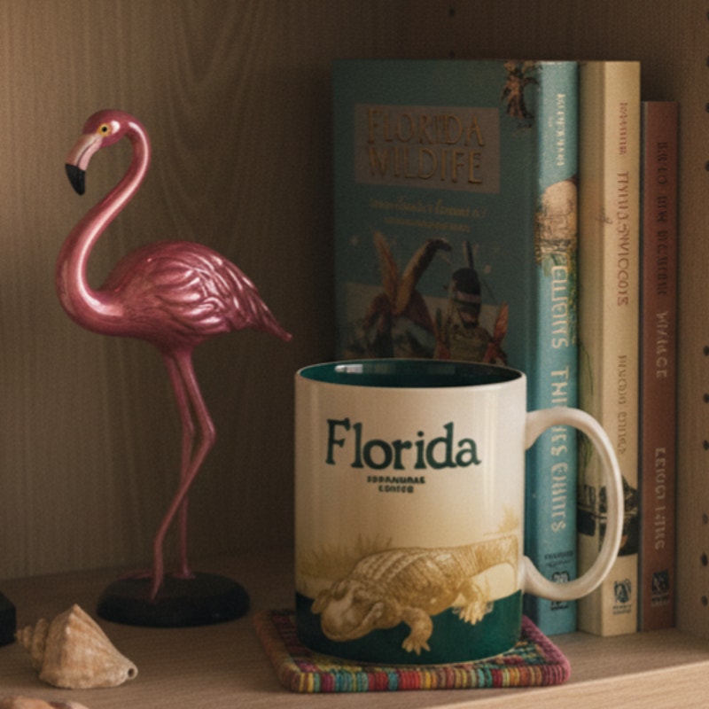 RARE Starbucks Florida Mug – 16 oz – Alligator & Heron Everglades Landscape – Collectible State Series