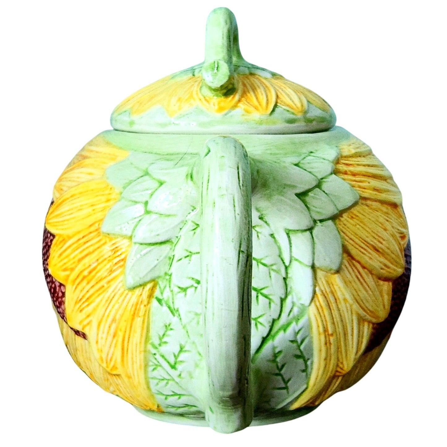 Vintage Seymour Mann Sunflower Teapot | 1991 | Hand Painted Faience Yellow Green Ceramic | Home