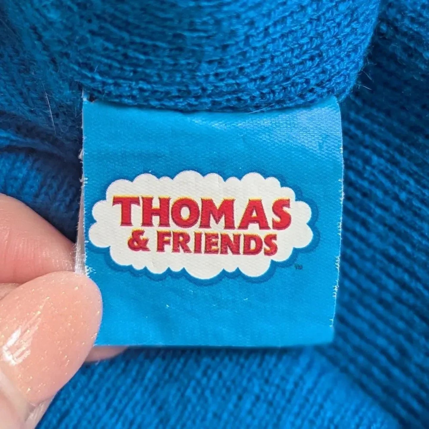 Toddler Knit Brimmed Hat – Blue & Red Trains / Tank Engines