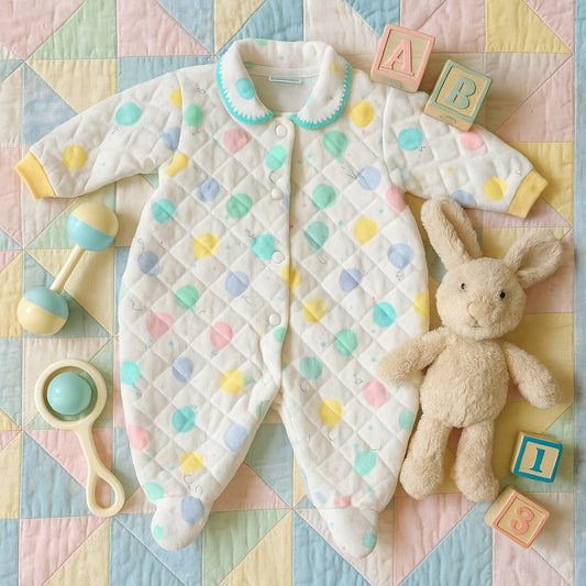 Vintage 1980s Carter’s Baby Sleeper 0-3M Footie One-Piece | Pastel Balloon Print Quilted