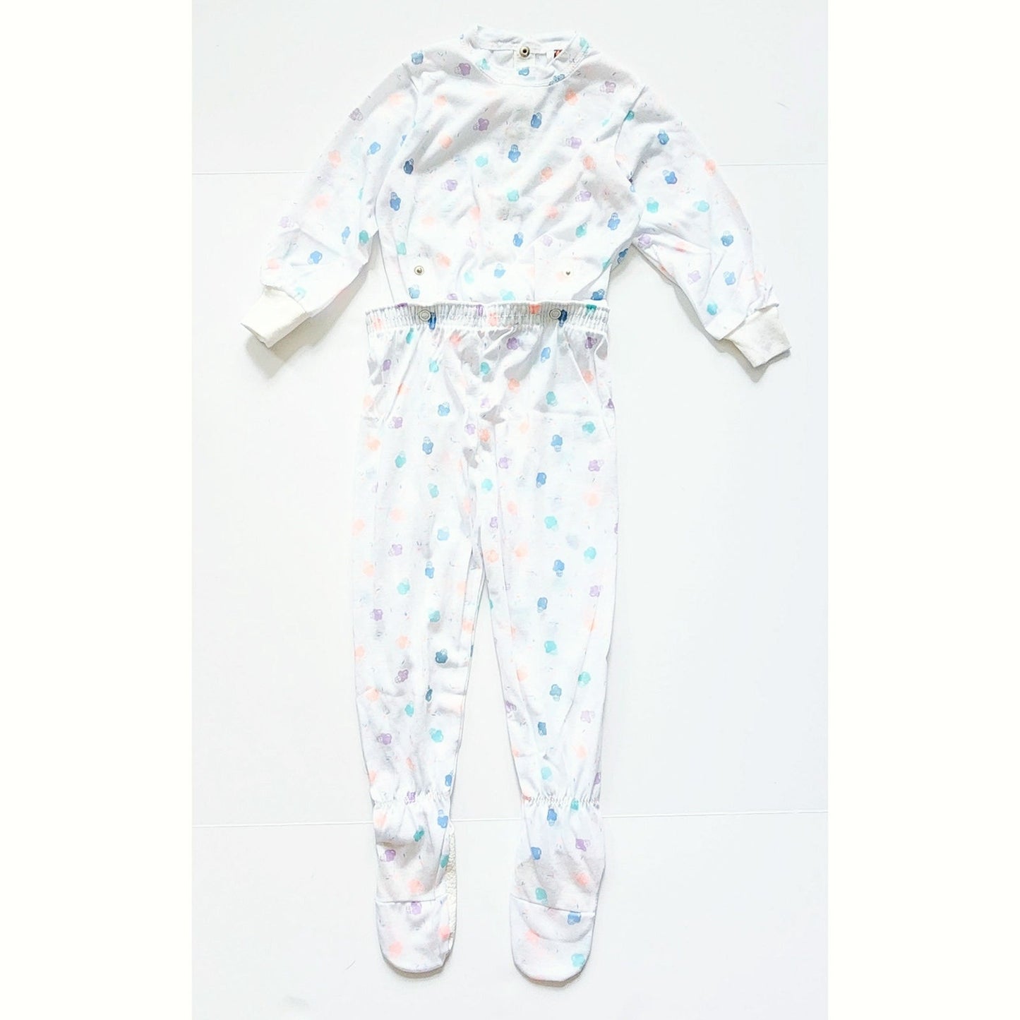 Vintage Carter's 1980s Toddler Pajamas – Long Sleeve Footies with Pastel Ice Cream Cones, Size 2T, Snap-Together 2-Piece Set, Made in USA