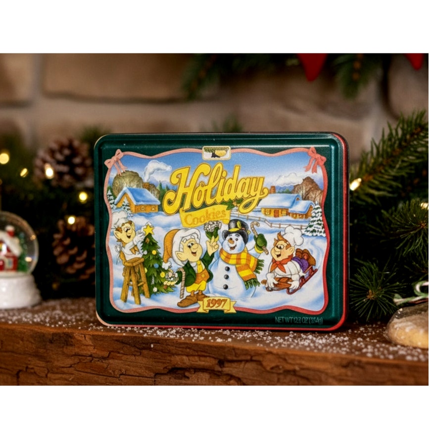 1997 Keebler Holiday Cookies Tin – Christmas Elf & Snowman Design