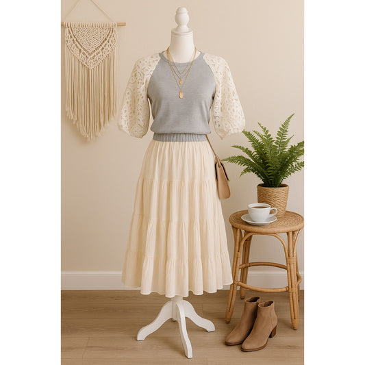 Anthropologie / Dolan Left Coast Collection Lace Sleeve Gray & White Sweatshirt Women's Size XS