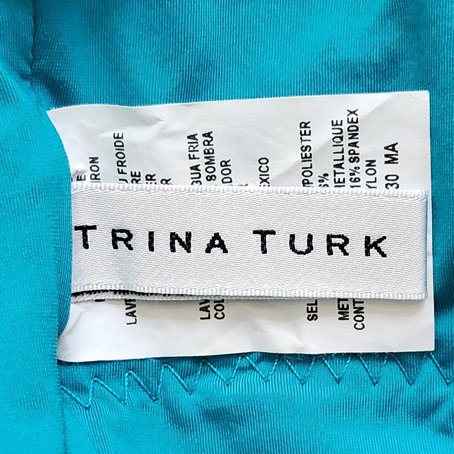 Trina Turk Women's Empire Halter One Piece Swimsuit Marine Teal Chevron Metallic Size 14 NWOT