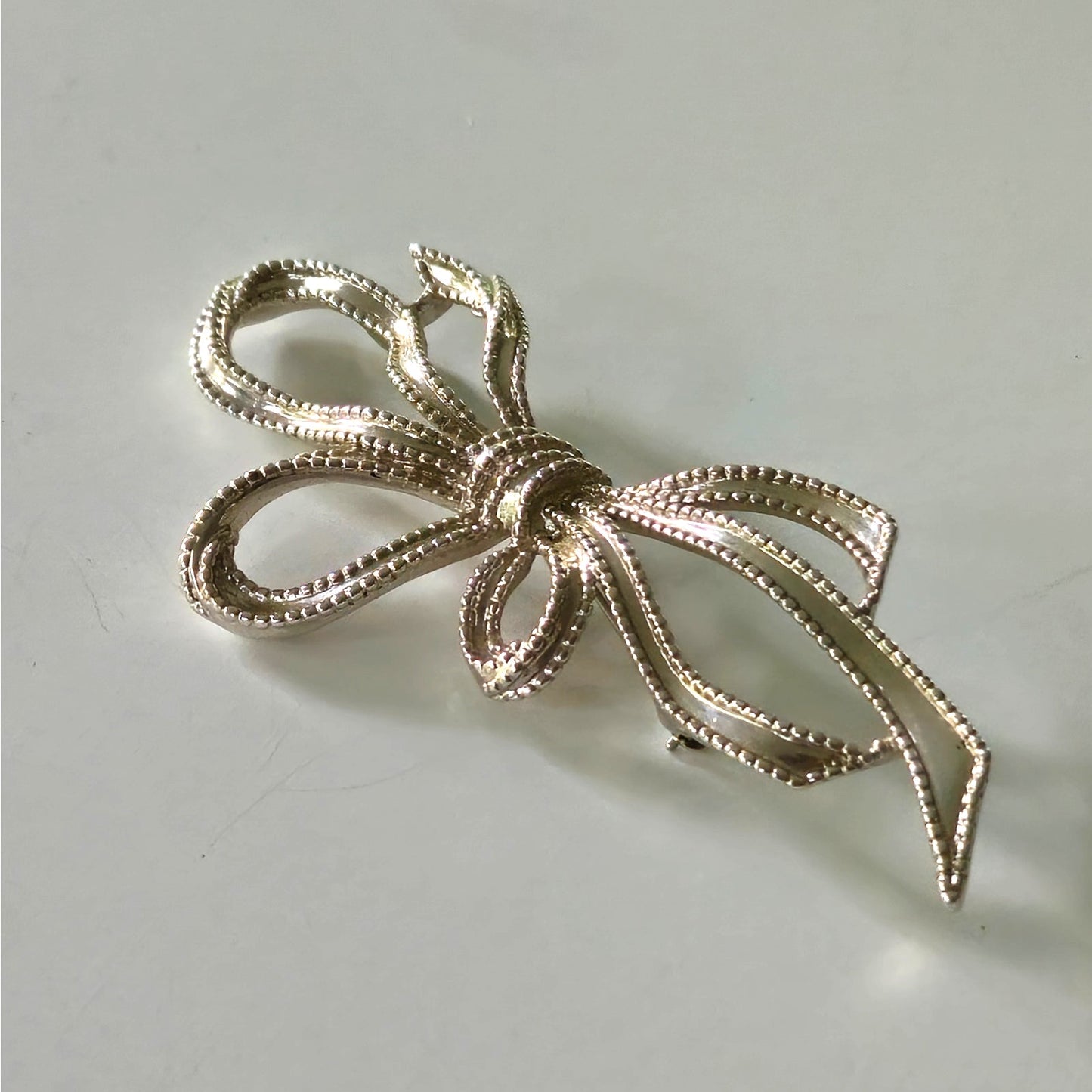 Vintage Trifari Silver Tone Ribbon Bow Brooch