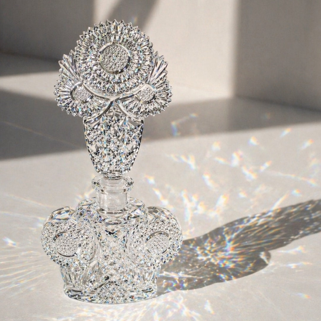 Vintage Czech Cut Crystal Winged Vanity Bottle