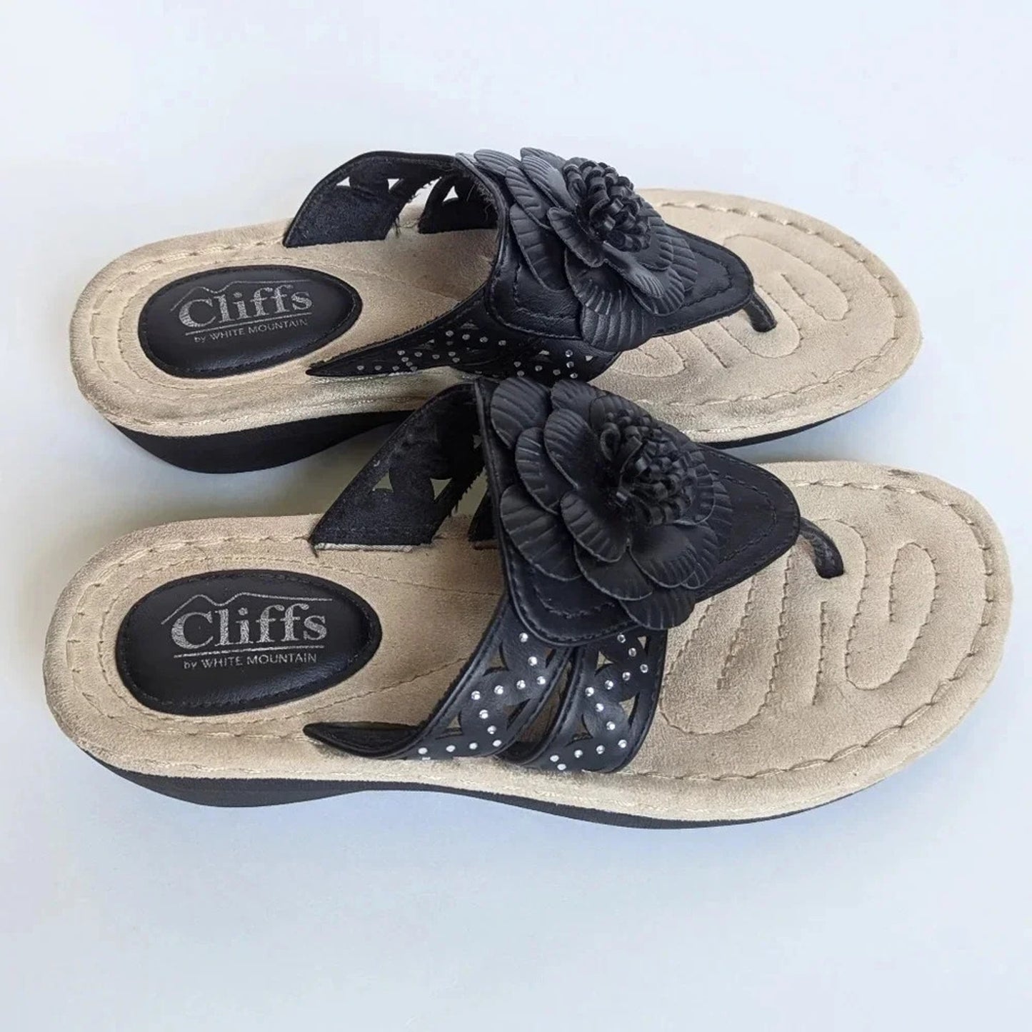 🖤 Cliffs By White Mountain Women’s Black Cynthia Sandals – Memory Foam Comfort – Womens Size 6.5