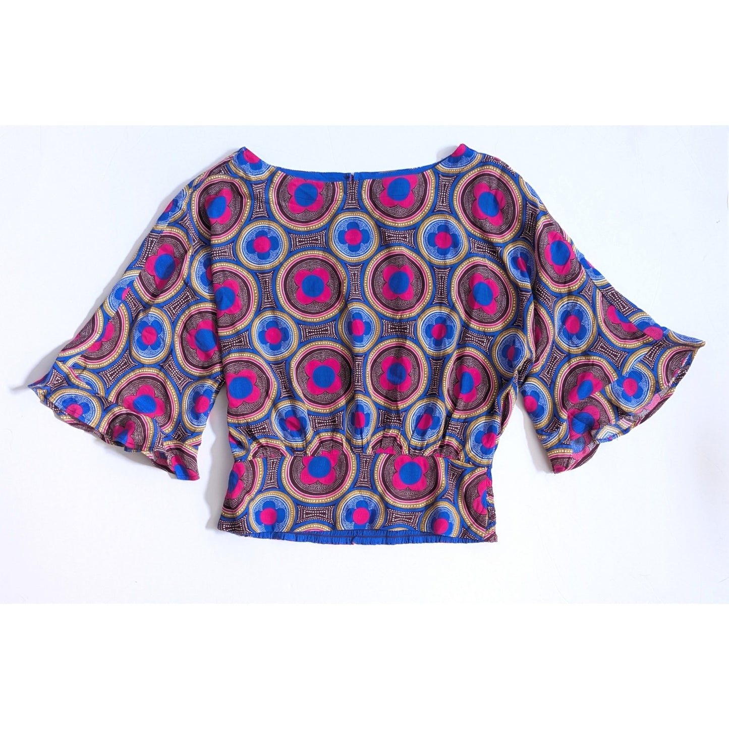 Anthropologie Maeve Miro Dolman Blouse – Retro Mod Silky Top Pink Blue | Women's Size XS