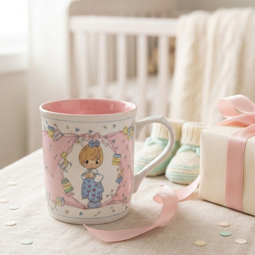 Precious Moments Enesco Mug – “The Good Lord Always Delivers” Baby Theme, Vintage 1991 Ceramic Cup, Christian Home Collectible