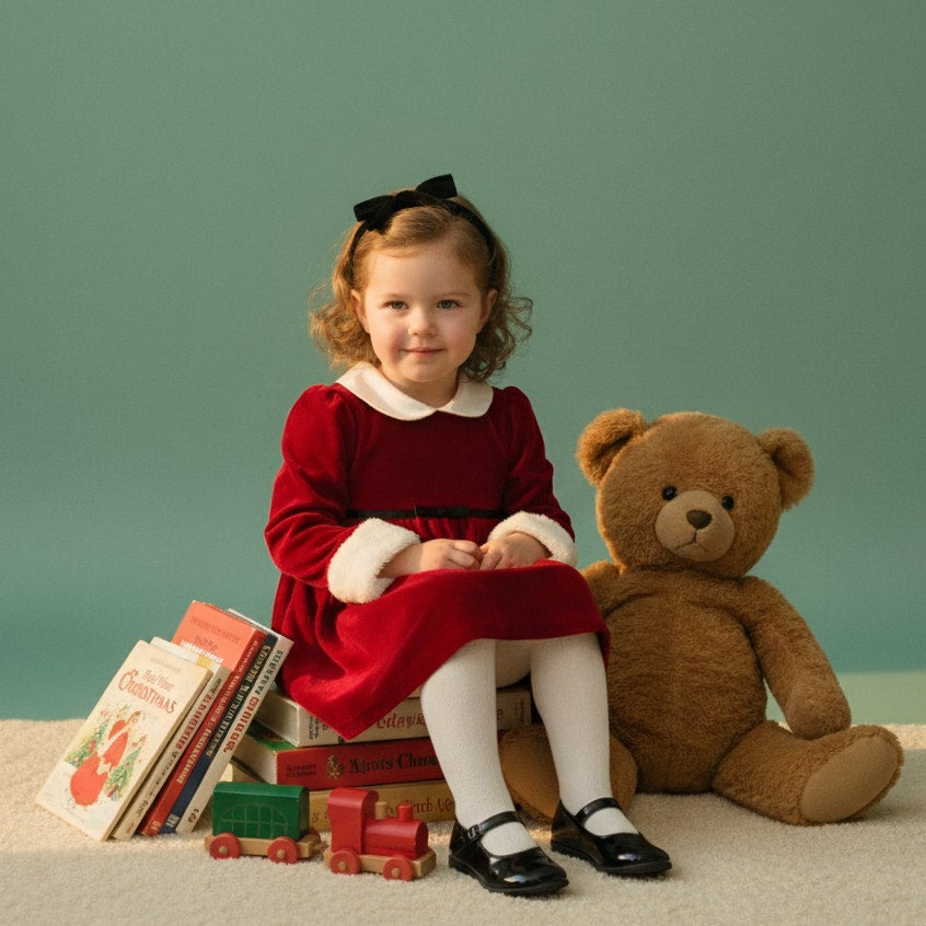 Y2K Red Velvet Christmas Holiday Dress | Faux Fur Cuffs | Baby Girls Size 24M